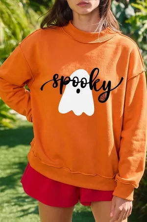 Ghost/ BOO Reversible Print Mock Neck Casual Sweatshirt - XL thumbnail 1