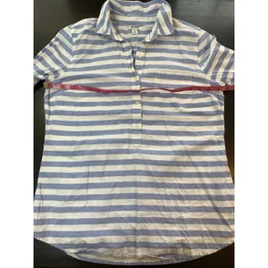 Old Navy Top Womens Medium Blue Striped Oxford‎ Popover Tunic Coastal Preppy thumbnail 9