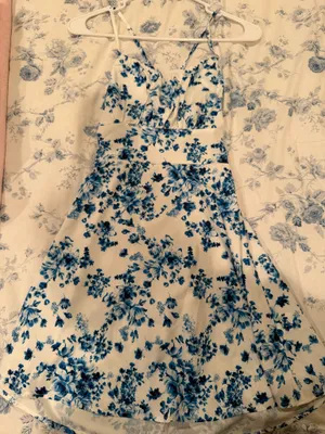SheIn Blue and white floral open back sundress thumbnail 2