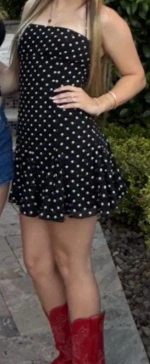 Princess Polly Polly Poka Dot Mini Dress Black thumbnail 2