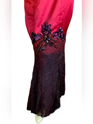 Belsoie Red & Black Strapless Mermaid Style Satin Beaded Gown (6) thumbnail 10