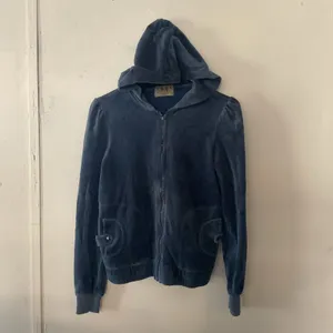 Vintage Y2K Juicy Couture Velour Hoodie Womens M Blue Puff Sleeve Full Zip USA thumbnail 4