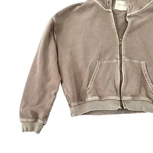 American‎ Eagle Cropped Zip Up Hoodie Sweatshirt Womens Small Brown Mineral Wash thumbnail 4