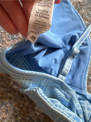 aerie Light Blue Plaid Triangle Bikini Top thumbnail 4