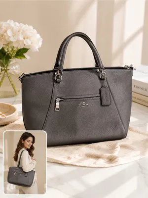 Coach Prairie Satchel Womens Gray Leather Silver Hardware Zip cute preppy y2k thumbnail 2