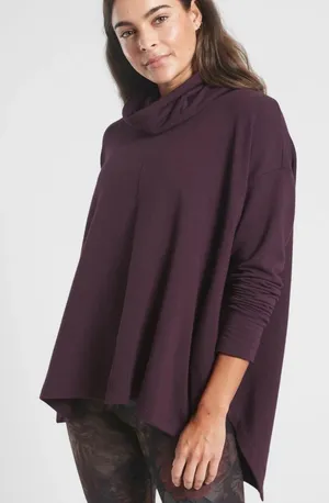 Athleta Ethereal Brushed Funnel Neck Sweater Sweatshirt Spiced Cabernet Large thumbnail 1