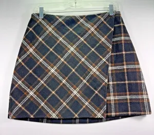 Hollister Women Black Plaid Stretch‎ Waist Ultra Hi-Rise Lined Skirt Size Medium thumbnail 1