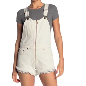 Free people white denim baggy overalls short jumper shortalls thumbnail 7