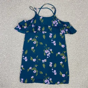 Mi Ami Francesca’s Floral‎ Cold Shoulder Tiered Ruffle Shift Dress Teal XS thumbnail 12