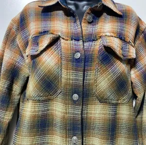 Free People Anneli Plaid Shirt Jacket Shacket Size Small Navy Tobacco thumbnail 7