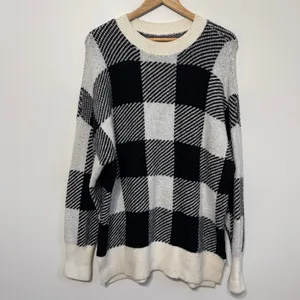 Abercrombie & Fitch Checkered Sweater Size Medium Black White Oversized thumbnail 2