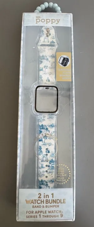 XO Poppy 2-in-1 Apple Watch Band & Bumper - White with Blue Toile Print thumbnail 1