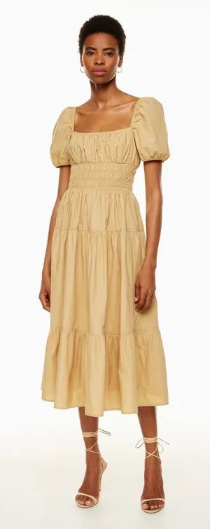 ARITZIA Wilfred Allegoria Poplin Midi‎ Dress Tan Small thumbnail 1