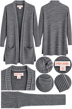 Knox Rose Women’s XXL Gray Open Front Long Cardigan Sweater Duster Pockets thumbnail 2