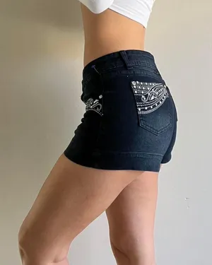 Blue Denim Embellished Shorts Size 9 thumbnail 3