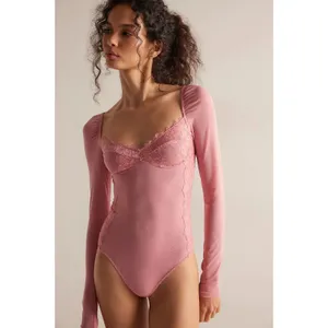 Free People -Suddenly fine bodysuit in Glowing Mauve Size Small NWT thumbnail 3