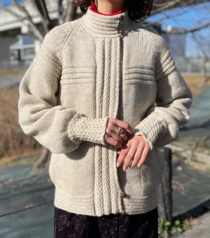 Vintage 100% Wool Sweater Eddie Bauer Tan Zip-Up Cardigan Pockets Size Medium thumbnail 1