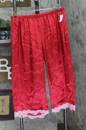 NEW Linea Donatella Womens Lace-Trim Satin Pajama Pants LOS046 Red L thumbnail 1