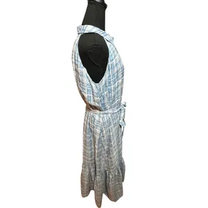 Anthropologie Blue White Plaid Button Front Tiered Midi Dress Sz S Halter Neck thumbnail 3