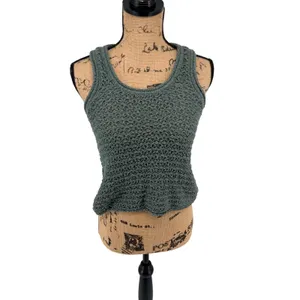 Aerie Chunky Open Knit Crochet Tank Top‎ Green Scoop Neck Small Folklore Indie thumbnail 2