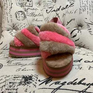 UGG Fluffita Platform Slingback Slipper Pink Rose Tan 1120875 Size 8 Womens thumbnail 2