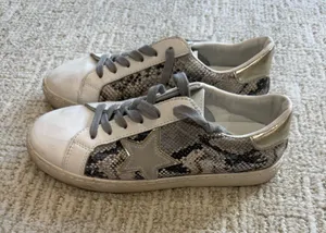 Vintage Havana White Sneakers with Grey Snake-Print and Silver Heel thumbnail 1