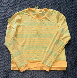 Lululemon Womens Mellow Yellow Striped‎ Run Warm Up Crew Rear Zip Size 10 thumbnail 1