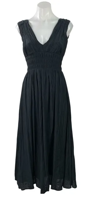 Abercrombie & Fitch Womens Black Sleeveless Smocked Flowy Midi A-line Dress XXSP thumbnail 1