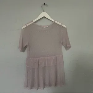 Potter's Pot‎ Pink Ruffled Short Sleeve Sheer Blouse Fairy Fairycore Fae Peplum thumbnail 5