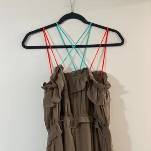 Hayden Taupe Maxi Dress with Ruffle Neckline and Crisscross Straps thumbnail 6