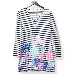 Lilly Pulitzer T-Shirt Dress Cotton Striped Palm Tree Coastal Resort Womens L thumbnail 2