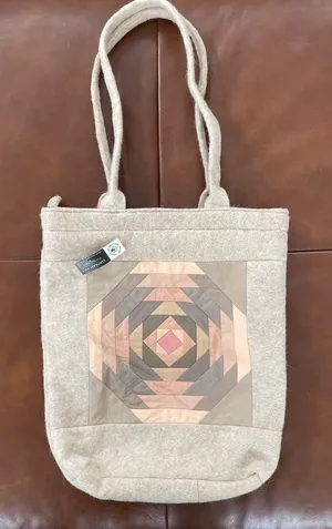 NWT Artisan Mongolian Woolcraft Quilt Square Tote Neutrals New thumbnail 1
