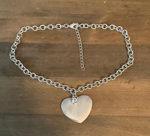 Chunky Chain Heart Pendant Necklace Silver thumbnail 3