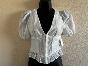 Altar'd State White Ellerie Embroidered Corset Top NWT thumbnail 5