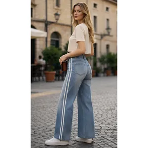 Halara Flex High Waisted Stripe Wide Leg Jeans Light Blue Wash L Regular thumbnail 3