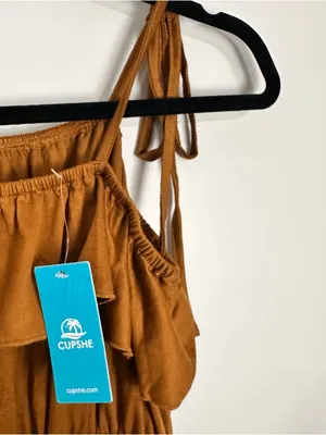 Cupshe Espresso Brown Ruffled Square Neck Romper Medium Concert Festival Vacay NWT thumbnail 7