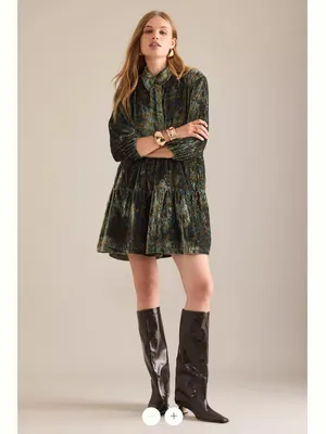 Anthropologie The Bettina Tiered Shirt Dress by Maeve: Mini Velvet Edition thumbnail 3