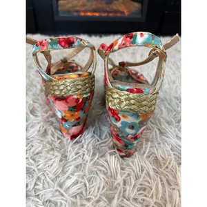 Poetic Licence Floral Wedge Sandals Women's 9 Multicolor‎ Open Toe Ankle Strap thumbnail 6