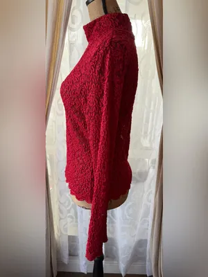 Forenza Red Lace Mock Neck Long Sleeve Top Scallop Hem Top Size Small 90’s Y2K thumbnail 4