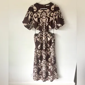 Abercrombie & Fitch Short Puff Sleeve Cutout Maxi Dress Brown Tan Floral Pattern thumbnail 5