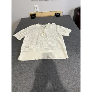 Sonoma Goods For Life White Open-Knit Collared Short Sleeve Pullover Sweater M thumbnail 2