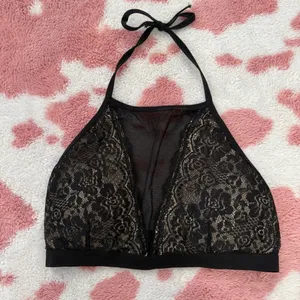 Black Padded Lace Halter Bralette – Sheer Mesh Plunge Top | Size S | Sexy Chic Essential thumbnail 3