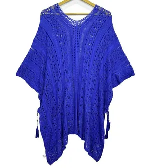 ZYIA Active Crochet Open Knit Knitted Cover Up Poncho Size XL Blue Beach Boho thumbnail 2