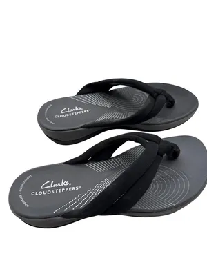 Clarks Size 7 Cloudsteppers Cushioned Black Flip Flop Knotted Strap Sandals thumbnail 3