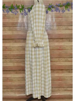 NWT Mud Pie Large Byerly Midi Dress Tan Gingham Plaid Smocked Cottagecore Ruffle thumbnail 6