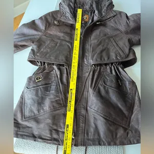 Vintage GIII Brown Genuine Leather Jacket Hooded Anorak Trench Coat Sz Small thumbnail 8