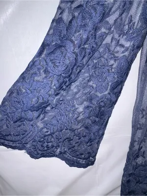 Suzanne Betro Long Sleeve Blue Floral Lace Tunic Top Sz XL Swim Coverup Pullover thumbnail 6