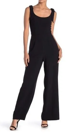 JULIA JORDAN Black Sleeveless Wide Leg Scoop‎ Neck Jumpsuit Bow Shoulder Size 6 thumbnail 1