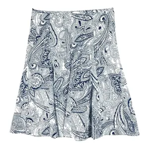 Talbots Paisley A-Line Skirt Womens 6 Blue White Cotton Blend Knee Length Zipper thumbnail 2