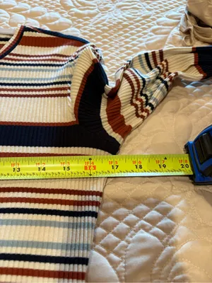 Madewell multi-color striped ribbed midi dress rust navy cream light blue Wmns L thumbnail 8